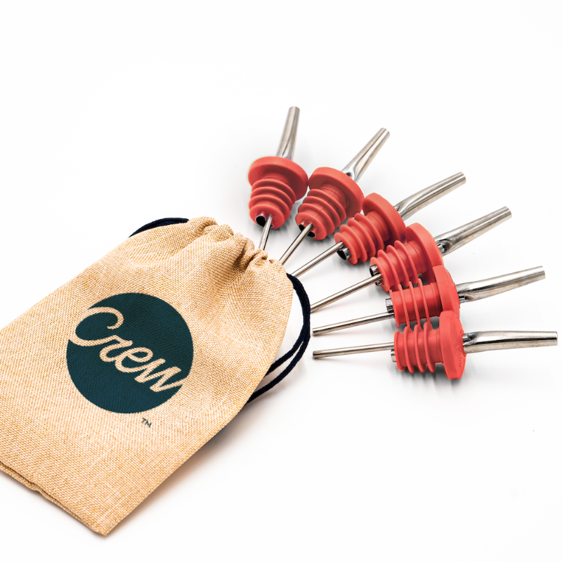 6-pack Ruby liquor bottle pourers | Crew Barware