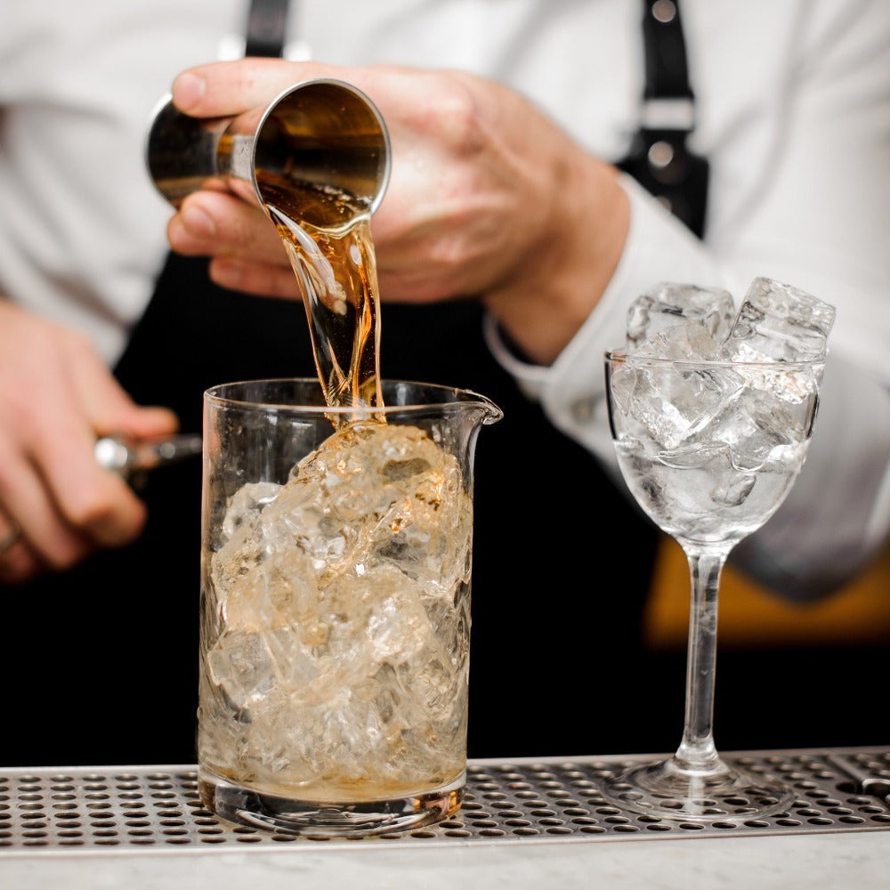 Extra Large seamless plain yarai mixing glass from Amehla Co. preparing cocktail