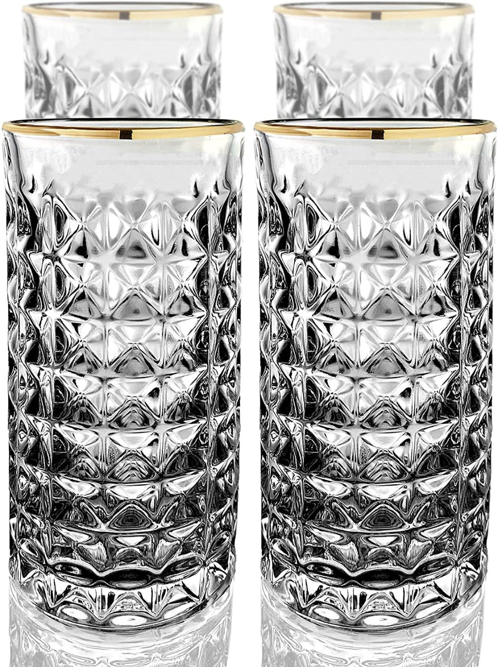 Four pack of Amehla Co. Gold Rimmed Highball Collins Glass