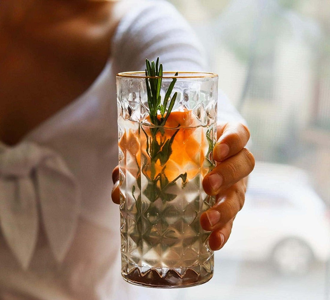 Amehla Co. Gold Rimmed highball collins glass