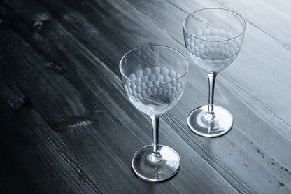 Amehla's Honeycomb Nick and Nora glasses. Photo taken by Jordan Hughes of High Proof Preacher