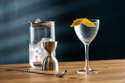 Martini in a Honeycomb Nick and Nora cocktail glass from Amehla Co. Photo by Jordan Hughes of High Proof Preacher.