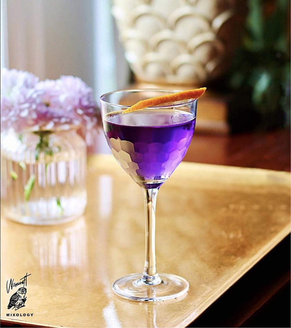 Empress Martini in a honeycomb nick and nora cocktail glass from Amehla Co. Photo by wisecraft mixology.