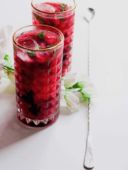 raspberry mojito in an Amehla Co. Gold Rimmed Highball Collins Glass